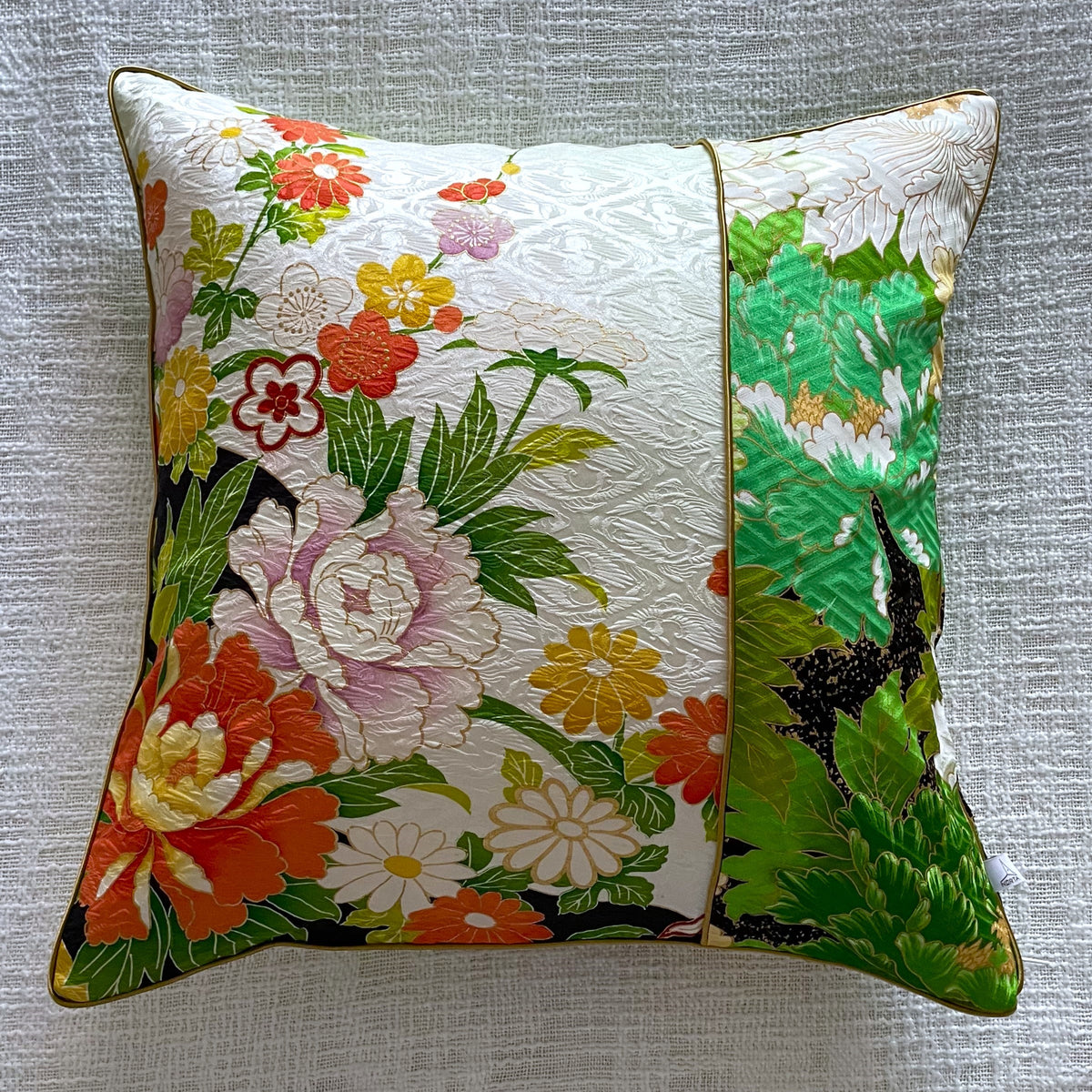 Vintage Kimono Cushion Cover Peony and Plum Blossoms