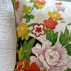 Vintage Kimono Cushion Cover Peony and Plum Blossoms