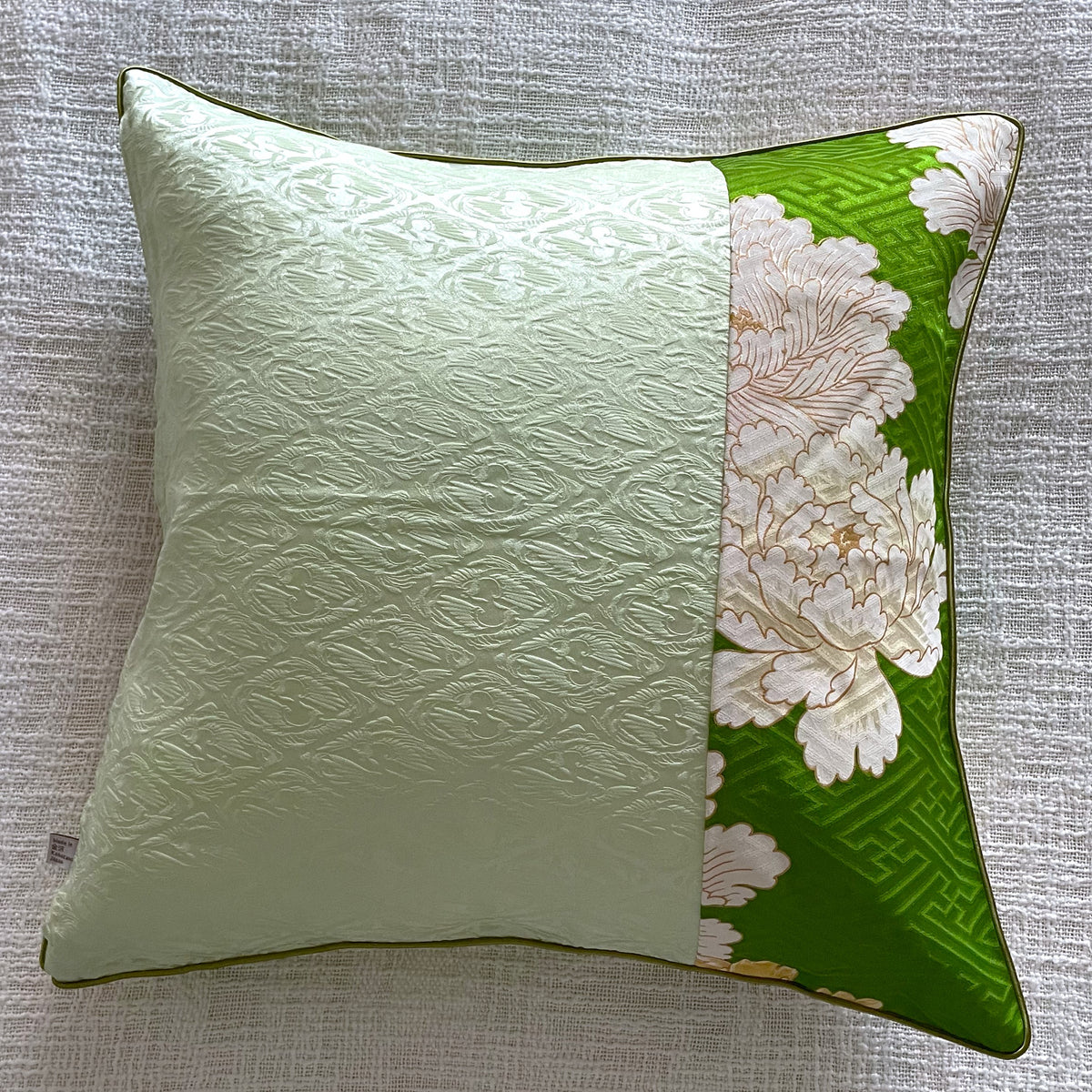Vintage Kimono Cushion Cover Green and Peony