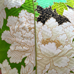 Vintage Kimono Cushion Cover Green and Peony