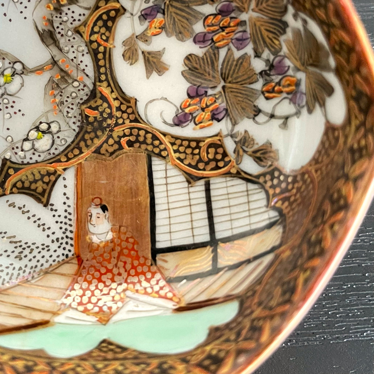 Sake cup, Gold miniature painting with portrait
