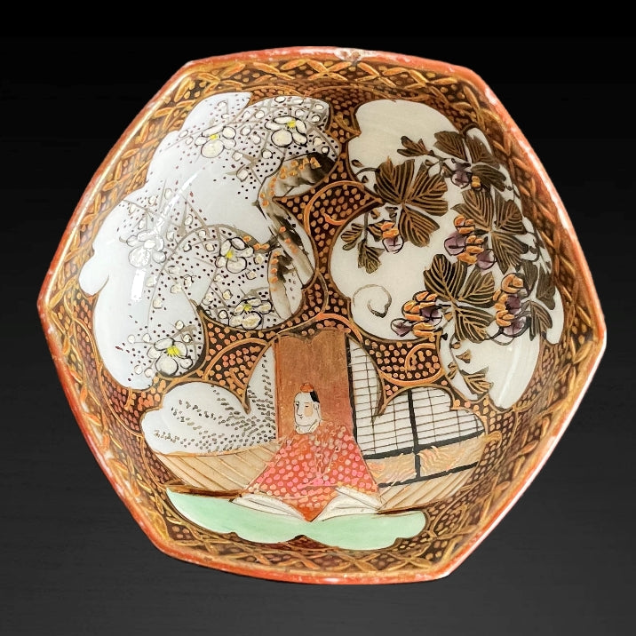 Sake cup, Gold miniature painting with portrait